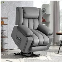 HOMCOM Massagesessel Elektrisch Relaxsessel mit Liege-, Wärme-, Massagefunktion (Fernsehsessel mit Aufstehhilfe, 1-St., TV-Sessel), mit Becherhalter, Stautraum, USB-Anschlüssen und Fernbedienung