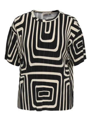 ONLY CARMAKOMA - CARRAVENNA S/S PLISSE AOP TOP JRS NOOS Black - Gr. - 44