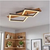 hofstein Deckenleuchte Deckenlampe aus Metall/MDF/Kunststoff in Schwarz/Holzoptik/Weiß, LED fest integriert, 3000 Kelvin, 2-flammig, 18 Watt, 2100 Lumen, 3000 Kelvin