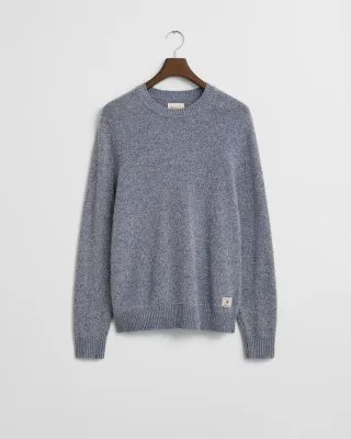 GANT - Mouliné Rundhalspullover aus Wollmix denim blue melange - Gr. - XL