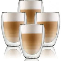ANWA Thermoglas 4x Doppelwandige Gläser schlicht Thermogläser 350ml Kaffee Tee, 4-tlg., Glas, doppelwandig