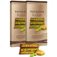 PATISLOVE Schokolade Milchschokolade mit Pistaziencreme & Baklava-Stückchen 100g, ohne Konservierungsstoffe, ohne Farbstoffe