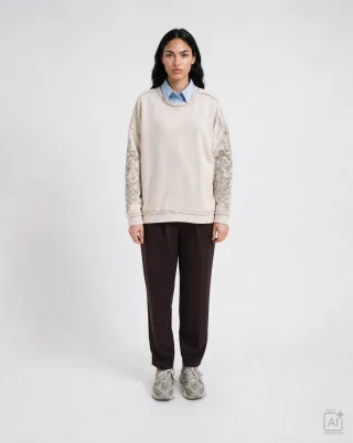 Smith&Soul - Oversize Sweatshirt Sleeve Embroidery oat milk - Gr. - L