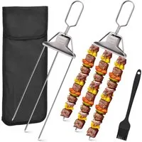 LA CUTE Grillspieß Edelstahl Grillspieße 3-fach mit Schiebemechanismus für sicheres BBQ (Grillspieß-Set mit innovativem 3-fach-Design für einfaches und gleichmäßiges Grillen, Wiederverwendbare Edelstahl-Brochetten Griff Schiebemechanismus), Robuste E
