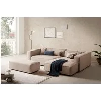 LeGer Home by Lena Gercke Ecksofa PIARA XXL Leinenoptik, L-Form, Schlaffunktion, Hocker stellbar zum Schlafsofa (Krokodilverbinder), tiefe Sitzfläche