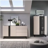 Lomadox Wohnzimmer-Set FRIONA-131, (Mega-Spar-Set, 2-St., Highboard Sideboard), kaschmir schwarz modern Möbelfüße Softclose Glastür