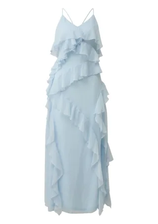 Q/S designed by - Maxikleid mit Volants und Spaghettiträgern blau - Gr. - 40