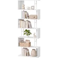 VASAGLE Bücherregal Standregal mit 7 Ebenen, S-Form Raumteiler, für Wohnzimmer, Büro, Freistehendes Regal, 60 x 23 x 190,5 cm