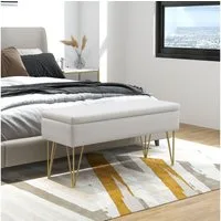 HOMCOM Polsterbank Sitzbank mit Stauraum, Leinenoptik (Bettbank, 1-St., Bank mit Stauraum), 100 x 40 x 49 cm, Creme
