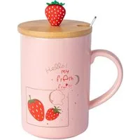 Dark-Desires Tasse 3D Niedliche Erdbeer-Keramiktasse mit Deckel und Löffel 400 ml