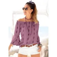 LASCANA Carmenbluse mit Ethnoprint, Damenbluse, schulterfrei, casual