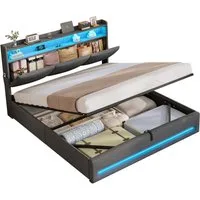 MSMASK Polsterbett mit Steckdosen und LED-Beleuchtung, Doppelbett mit Stauraum Kopfteil (1-tlg., Ohne Matratze), Hydraulik-Stauraumbett, Jugendbett 140x200cm