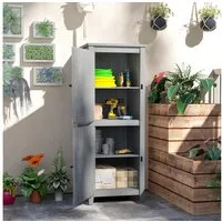 Outsunny Gerätehaus wetterfest, mit Doppeltür, Ablagen, abschließbar, BxT: 60x60 cm, (Gartenschrank aus Holz, 1 St., Geräteschuppen), Gartenschuppen für Garten, Terrasse, Hellgrau