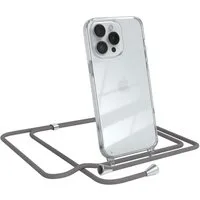 EAZY CASE Handykette Hülle mit Kette für Apple iPhone 14 Pro Max 6,7 Zoll, Slimcover Handykette Hülle mit Band Handykordel Clear Case Slim Grau