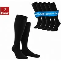 NERS Kniestrümpfe aus Merinowolle Damen & Herren mit Komfortbund, ohne drückende Naht (3-Paar, 3 & 6 Paar) Soft Merino, für warme Füße