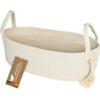 HMF Aufbewahrungskorb Aufbewahrungskorb Badezimmer, Korb für bis zu 3 Rollen Toilettenpapier, handgenäht aus Baumwolle, Badezimmerkorb, 38,5 x 15,5 x 14 cm, Creme