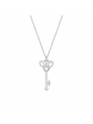 Dkeniz Anhänger mit Kette Herzschlüssel 925/- Sterling Silber rhodiniert Zirkonia Weiß