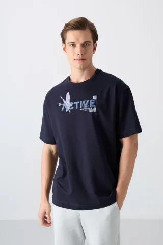 Übergröße Bedrucktes Rundhals-T-Shirt