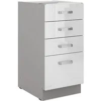 Küchen-Preisbombe Unterschrank 40 cm Küche Bianca Weiß Hochglanz + Grau Küchenzeile Küchenblock