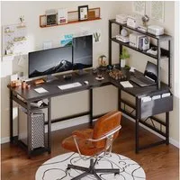Furnicopia Eckschreibtisch Schreibtisch mit LED und USB L-förmiger Computertisch 160CM (Mit großem Ablagefach, USB-Ladeanschluss und Steckdose)