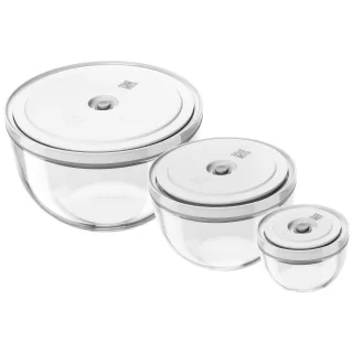 ZWILLING Fresh & Save BOWLS Vakuumschüssel Set S/M/L / 6-tlg, Glas, Transparent-Weiß