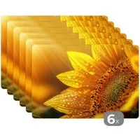 MuchoWow Platzset Sonnenblume - Tautropfen - Gelb - Sonnenlicht, (6-St), Platzsets, Tischset, Abwaschbar, Tischsets, Platzdeckchen
