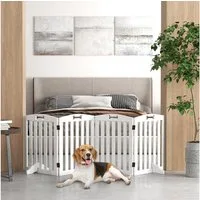 PawHut Hundegitter Hund Schutzgitter Freistehendes mit Füßen Klappbar 4 Paneelen (Absperrgitter, 1 St., Türschutzgitter), für mittelgroße Hunde, für Flur, Treppe, Weiß