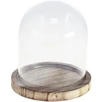 Kaemingk Tischvase Glasglocke Deko Holzteller Tischdeko Mini Käseglocke 13cm