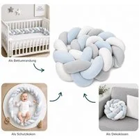 LuMali Nestchenschlange Bettschlange geflochten 210cm Nestchen Bettumrandung Babybett Zopf, Stillkissen Seitenschläfer Velour weich hypoallergen Pastellfarben