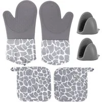 BlingBin Topfhandschuhe Ofenhandschuhe Topflappen Set, Anti-Rutsch Silikon Handschuh, (6er Set, 6-tlg., Hitzebeständigkeit: 500 °F = 260 °C), Hitzebeständig bis 260°C Handschuhe zum Kochen, Backen und Grillen