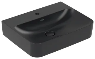 Villeroy & Boch Waschtisch Finion 416864 600x470mm,, 1 Hahnloch m. verd. ÜL. Pure Black cplus 416864R7