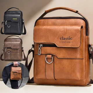 Men's Fashion PU Leather Shoulder Bag, Large Capacity Retro Business Crossbody Bag For Men Handbag Messenger Bag Waist B