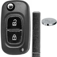 mt-key Klapp Schlüssel Reparatur Ersatz Gehäuse 2 Tasten + Rohling + CR2032 Knopfzelle, CR2032 (3 V), für Renault Mercedes Benz Citan W415 Funk Fernbedienung