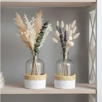 Levandeo® Dekovase, 2er Set Vase H16cm Transparent Glas Natur Weiß Boho Design Dekovase