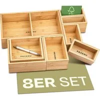 Praknu Schubladeneinsatz Schubladen Organizer Box 8er Set - Aus nachhaltigem FSC Bambus Holz (8 St), Platzsparendes Schubladen Küchenzubehör - Schubladenorganizer Einsatz