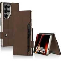 Wigento Handyhülle Für Samsung Galaxy S26 Ultra 5G Leder Tasche Book Hülle Braun 6.9, Kartenfächer, Standfunktion