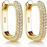 Materia Paar Creolen Klappcreolen Gelbgold mit Zirkonia eckig SO-482, 925 Sterling Silber, vergoldet