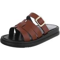 Ital-Design Damen Sandalenslipper mit Schnalle und Profilsohle Pantolette (91742412) Keilabsatz/Wedge Pantoletten in Braun