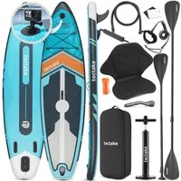 tectake SUP-Board Paddle Board aufblasbar, mit Kamerahalterung, Kajak-Sitz, rutschfest, Stand-up Paddle, (Sup Board Palagios, in Türkis/orange), Belastbar bis 200 kg, inkl. Zubehör