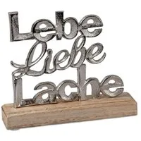 formano Dekofigur Schriftzug Lebe Liebe Lache Aluminium Mangoholz 18cm Tischdeko
