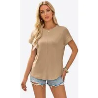 Imily Bela Kurzarmshirt Damen mit Fledermausärmel Regular Fit Basic Casual (Packung, 1-tlg., 1per-Pack) mit Teilungsnähte in Unifarbe