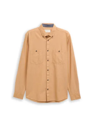 Tom Tailor - Regular Fit Hemd mit Fischgrätmuster mid brown herringbone - Gr. - XXXL
