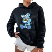 RMK Kapuzenpullover Damen Pullover Pulli Hoodie Basic Oversize Fleece Sweater mit Kapuze verärgerter Teddybär