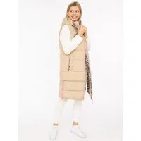 Zwillingsherz Steppweste "Wild Hearts" Leo-Muster, Taschen seitlich, modisch, Doppel-Zipper, extra lang