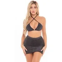 Pink Lipstick Lingerie Shirt & Rock Transparentes Set: BH und Rock aus Glitzerstoff - schwarz