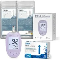 FORA Cholesterin Messgerät 6 Connect, Blutzucker, Keton, Cholesterin, Harnsäure, Hämoglobin, Hämatokrit Test, All-in-One Gesundheits Messgerät für die Familie