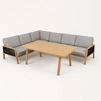Greemotion Gartenlounge-Set Monaco Lounge-Set Grau-Holz / Beige inkl. Auflagen & Tisch, (5-tlg)