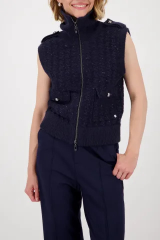 monari - Tweed-Strickweste mit Pailletten night sky - Gr. - 38