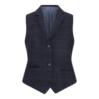 Marineblaue, maßgeschneiderte Tweed-Weste für Damen