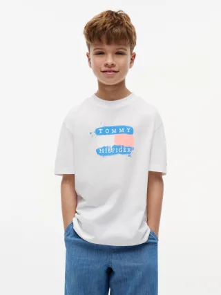 TOMMY FLAG GRAFFITI T-SHIRT SS White - Gr. - 10